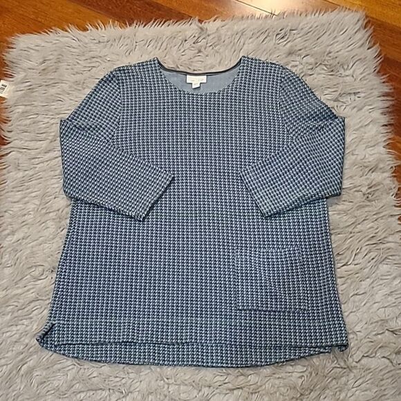 J jill Ponte womens light blue and gray‎ print viscoe stretch long sleeve shirt - Picture 1 of 6